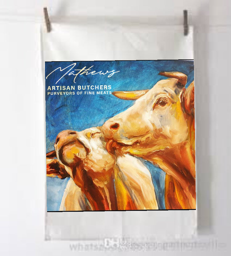 Tea Towel Kissing Cows